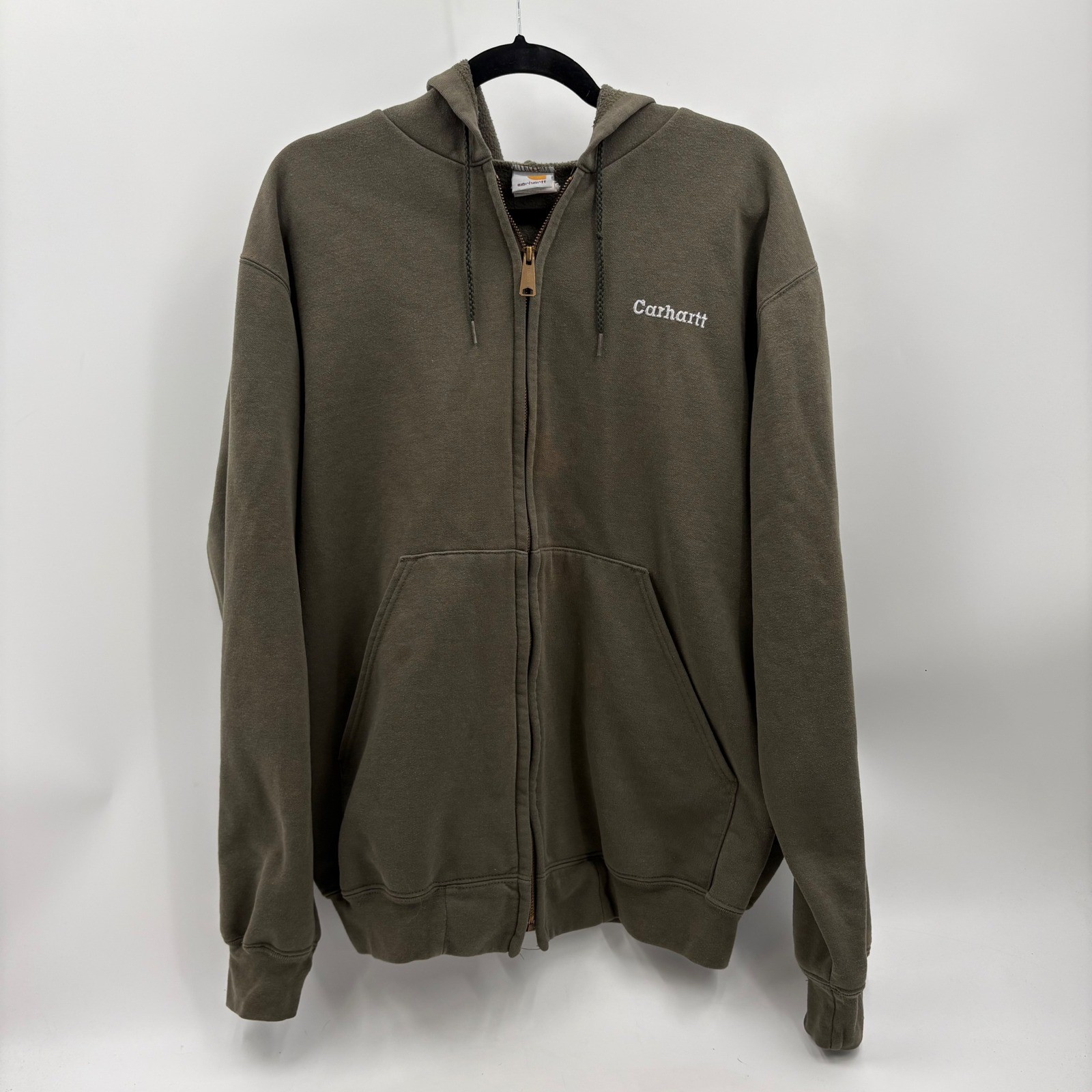 Vintage Carhartt Full Zip Hoodie K122 MOS Moss Green Mens Medium Heavyweight
