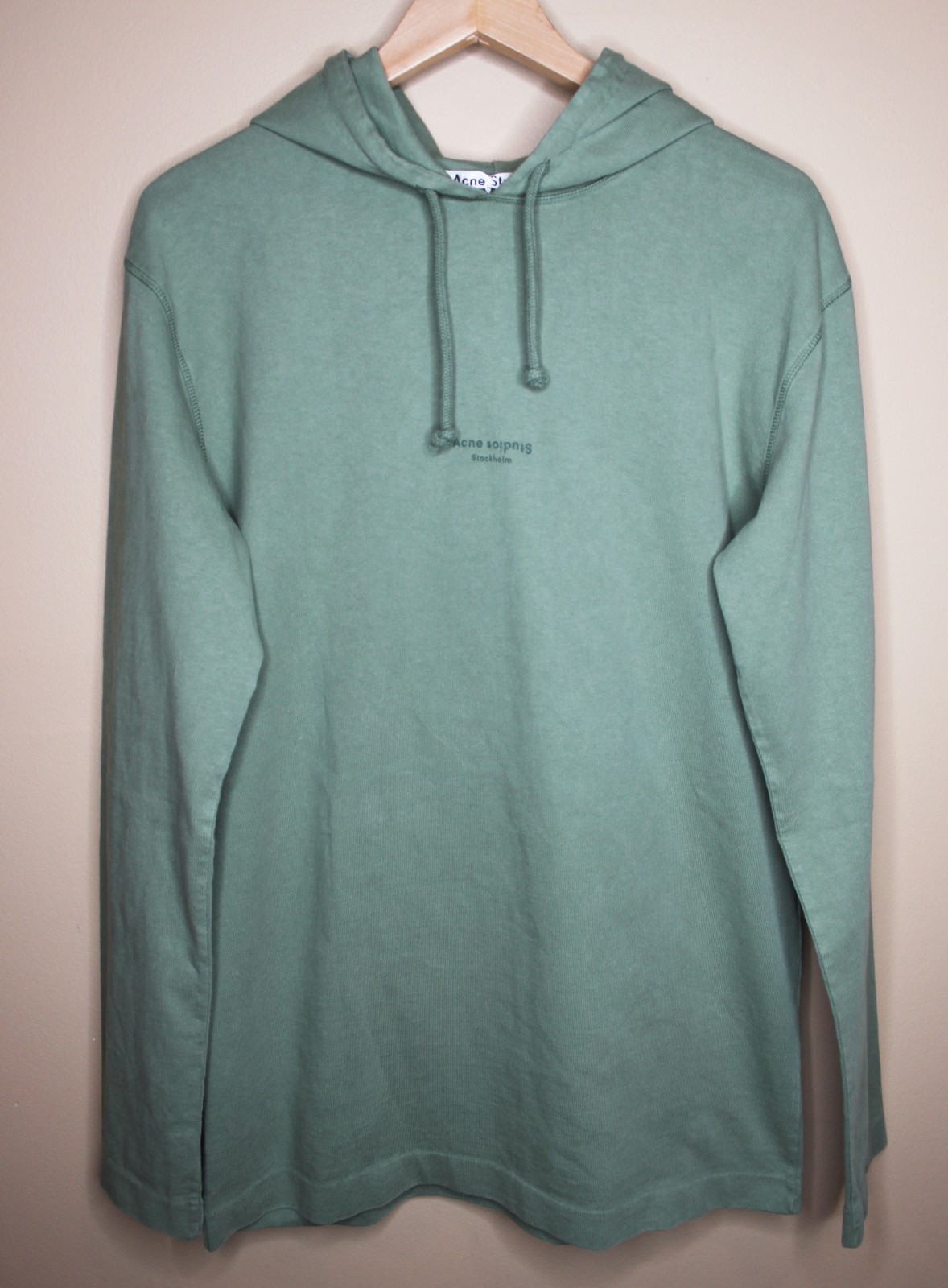 Acne Studios Stockholm Reverse Logo Green Cotton Hooded Sweatshirt XS