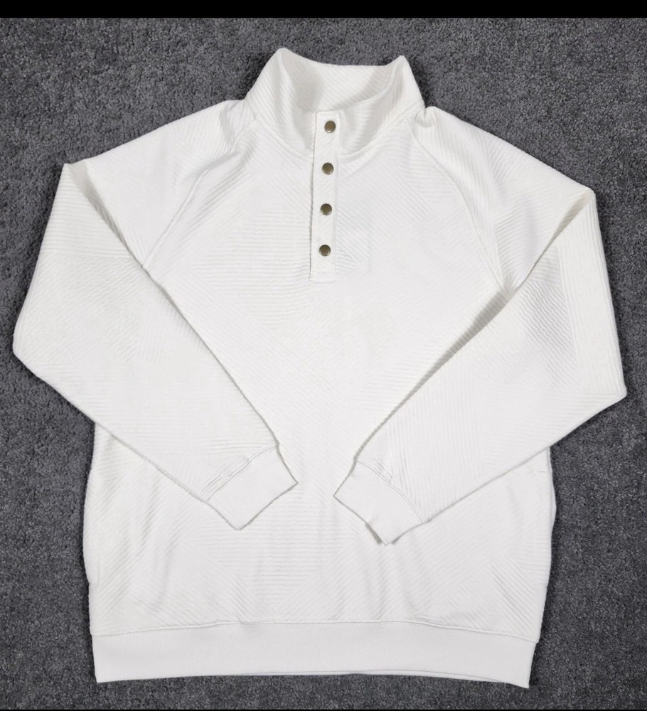 Men’s Sweatshirt Pullover Snap Collar L Ivory Goodfellow Textured New W Tags