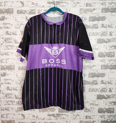 Boss Apparel Men’s XL Athletic Jersey Collared 1/4 Zip Striped Black Purple