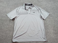 Under Armour Shirt Mens Large Gray Polo Short Sleeve Loose Fit Heat Gear Golf