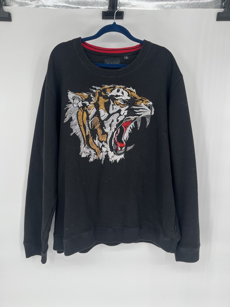 SEAN JOHN Men’s 3XL Black Beaded Tiger Pullover Sweatshirt
