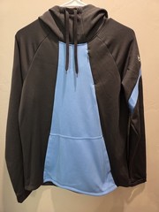 Nike Dri-Fit Mens High Neck Hoodie M Blue Black Chest Zipper Pocket Logo -01023