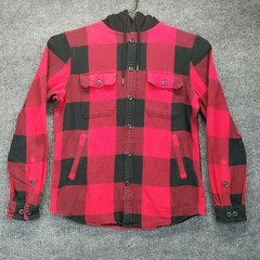 Express Hoodie Mens Medium M Red Black Buffalo Check Plaid Shacket Chore Pockets