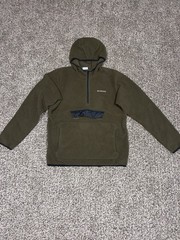 Columbia Men’s M Green Solid Fleece 1/4 Zip Pullover Hoodie Logo Pockets
