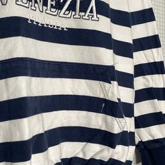 Vintage 90s Blue White Striped Hoodie Nautical Large Cotton Sweatshirt Fisherman