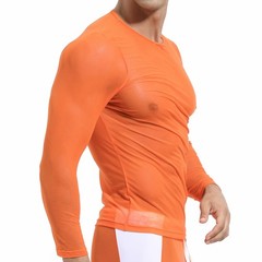 Men Long Sleeve T-Shirt See-through Vest Sheer Tee Top Gym Mesh Shirt Activewear