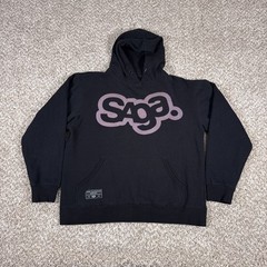 Saga Outerwear Hoodie Mens M Black Pullover Graphic Logo Fleece Lined Casual