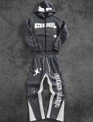 Men’s Black/White Eternal Graphic Zip Hoodie & Tapered Jogger Pants Set L
