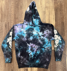 CIVIL REGIME Hoodie (MEDIUM) Blue Black Marble Tie Dye Roses Floral Embroidered