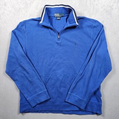 Polo Ralph Lauren Sweatshirt Mens Large Blue 1/4 Zip Pockets Cotton Pullover