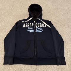 Aeropostale Hoodie Men Medium Black Faux Fur Lined Full Zip Vintage Y2K Rare