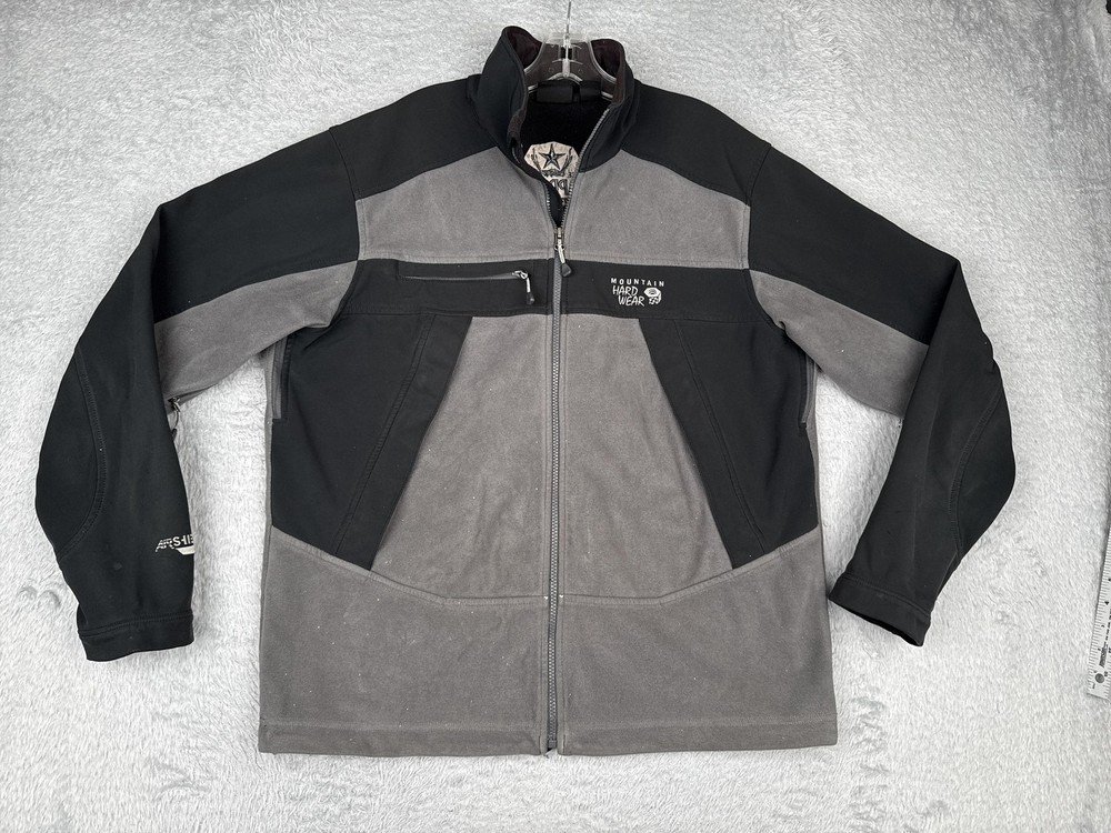 Mountain Hardwear Jacket Mens Large Gray Black Fleece Softshell Sapporo Beer